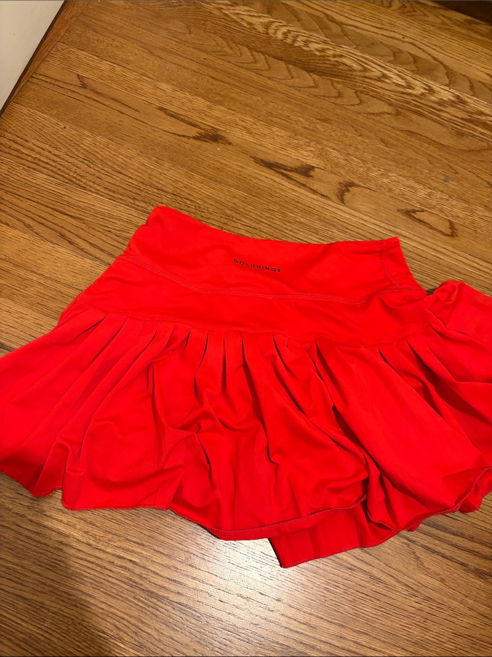 GoldHinge Red Circle Skirt with Pleated Flounce